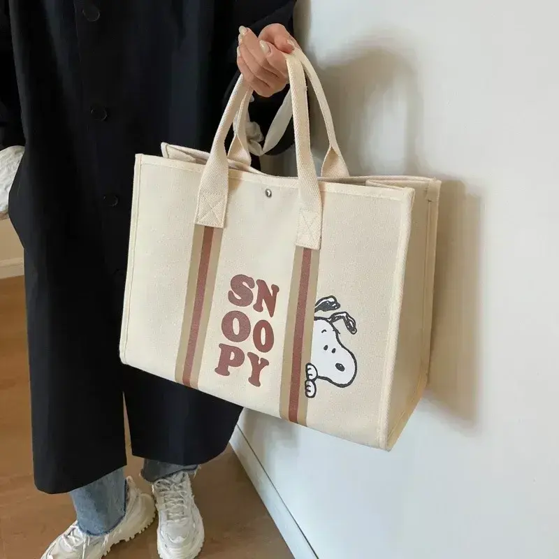 Snoopy handbag New Large Capacity Cute Canvas Tote Bag Female Cartoon Fashion Shoulder Bag Travel Mommy Bag 30x40x17cm