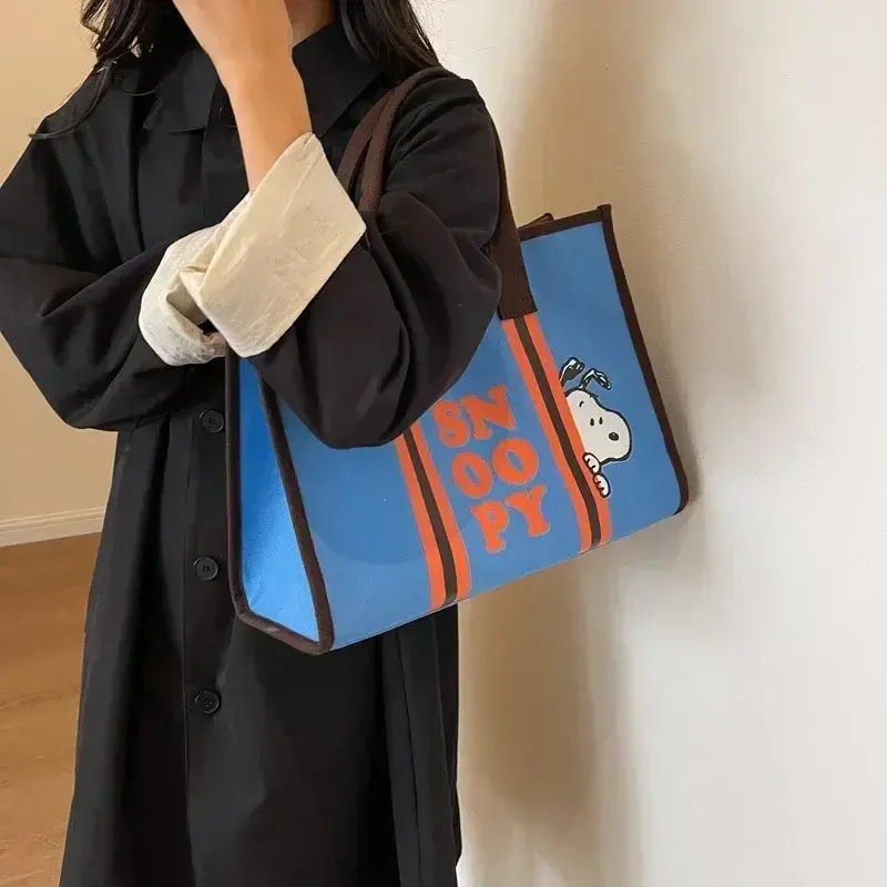 Snoopy handbag New Large Capacity Cute Canvas Tote Bag Female Cartoon Fashion Shoulder Bag Travel Mommy Bag 30x40x17cm