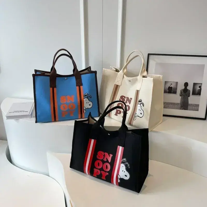 Snoopy handbag New Large Capacity Cute Canvas Tote Bag Female Cartoon Fashion Shoulder Bag Travel Mommy Bag 30x40x17cm
