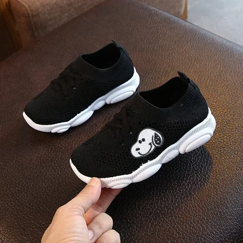 Snoopy Spring and Autumn Children Casual Shoes Elastic Socks Shoes Boys Girls Sports Shoes Dad  Knitted White Single