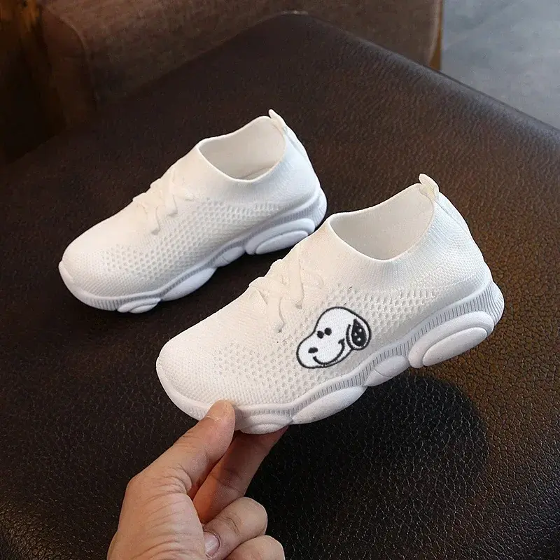 Snoopy Spring and Autumn Children Casual Shoes Elastic Socks Shoes Boys Girls Sports Shoes Dad  Knitted White Single