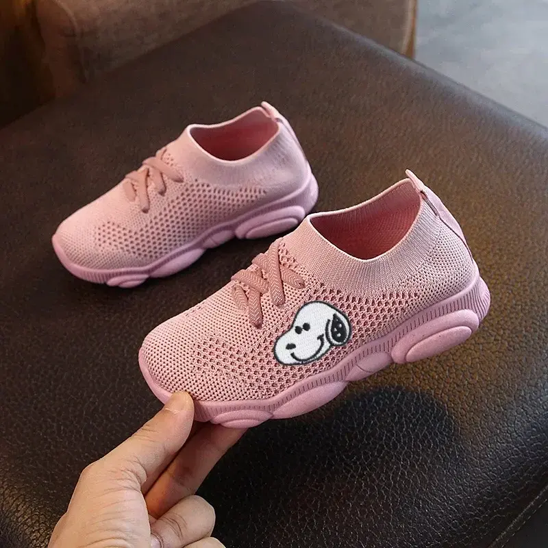 Snoopy Spring and Autumn Children Casual Shoes Elastic Socks Shoes Boys Girls Sports Shoes Dad  Knitted White Single