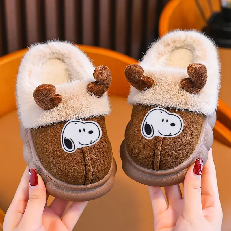 Snoopy Autumn Winter Children Cotton Slippers Cartoon Cute Deer Girl Boy New Casual Shoes Girls Warm Non-slip Cotton Shoes boots
