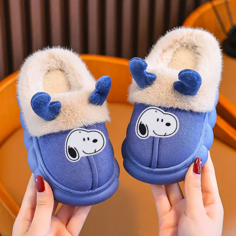 Snoopy Autumn Winter Children Cotton Slippers Cartoon Cute Deer Girl Boy New Casual Shoes Girls Warm Non-slip Cotton Shoes boots
