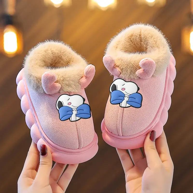 Snoopy Autumn Winter Children Cotton Slippers Cartoon Cute Deer Girl Boy New Casual Shoes Girls Warm Non-slip Cotton Shoes boots