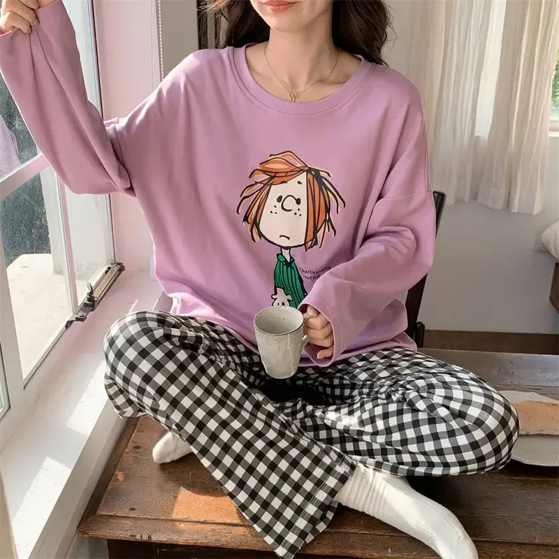 Snoopy Spring and Autumn Couple Pajamas Cartoon Long Sleeve Pants Boys girl nightwear Fashion Home Clothes sleepwear
