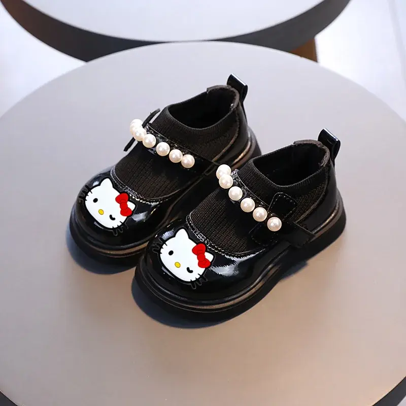 Sanrio hello kitty girls leather shoes 2022 autumn new children's soft bottom princess casual shoes baby flying shoes