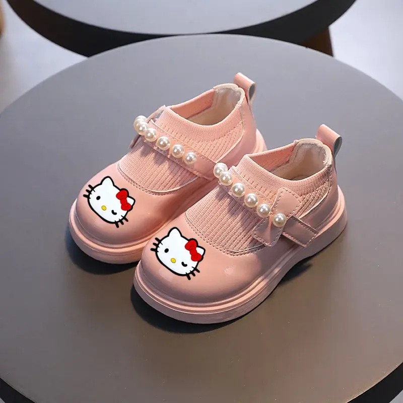 Sanrio hello kitty girls leather shoes 2022 autumn new children's soft bottom princess casual shoes baby flying shoes