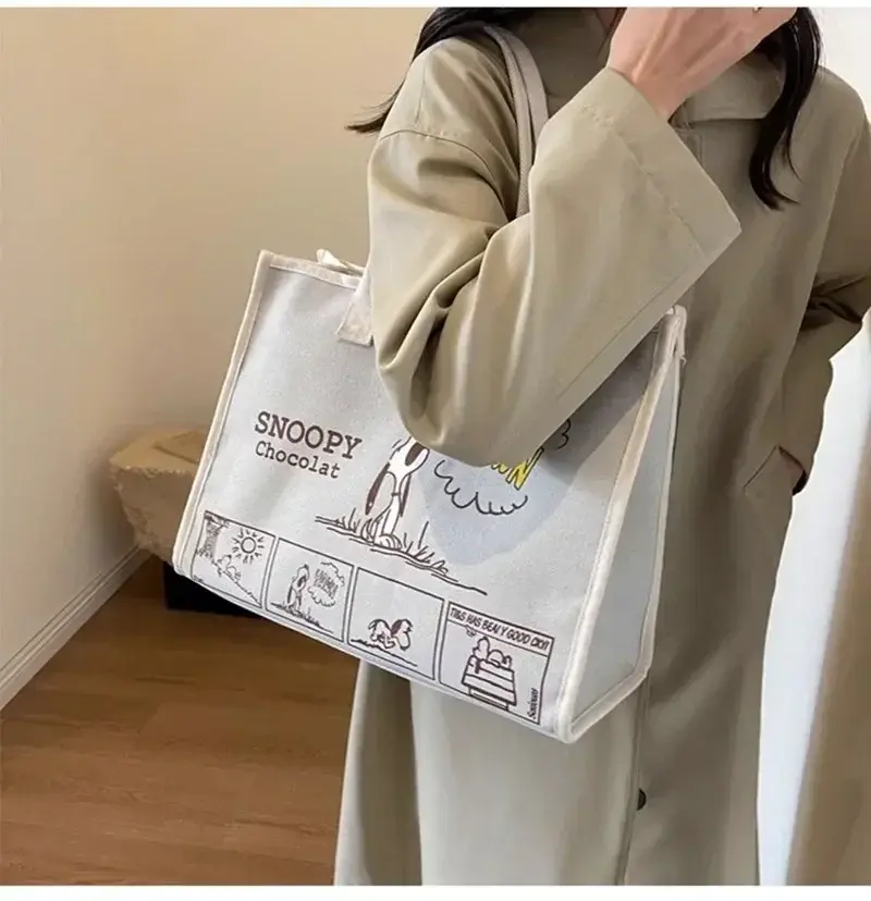 Snoopy New Fashion Shoulder Bag Large Capacity Letter Handbag Travel Casual Storage Bag Canvas Diapers Tote Bag