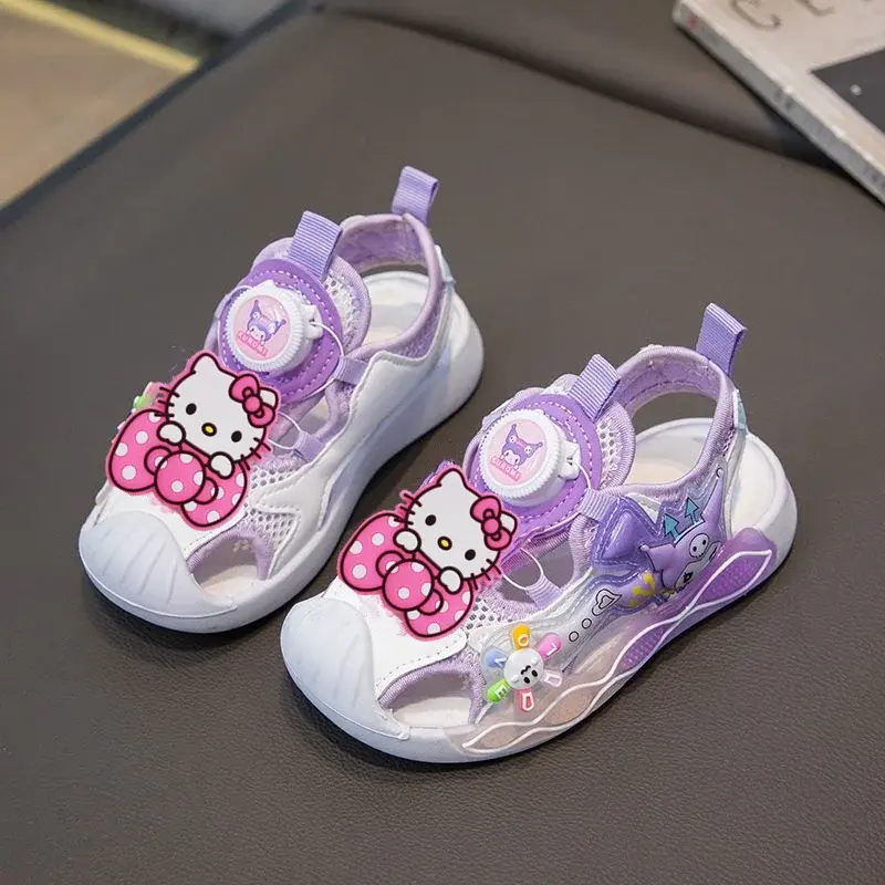 Sanrio girls mesh breathable princess beach shoes sneakers Casual shoes hello kitty summer new childrens swivel button sandals