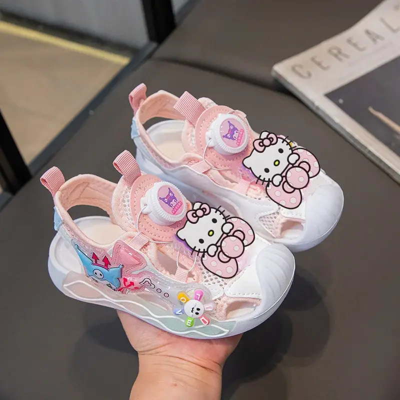 Sanrio girls mesh breathable princess beach shoes sneakers Casual shoes hello kitty summer new childrens swivel button sandals
