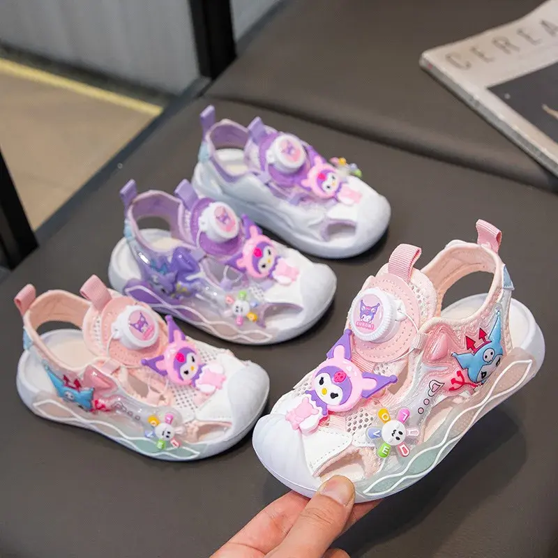 Sanrio girls mesh breathable princess beach shoes sneakers Casual shoes hello kitty summer new childrens swivel button sandals