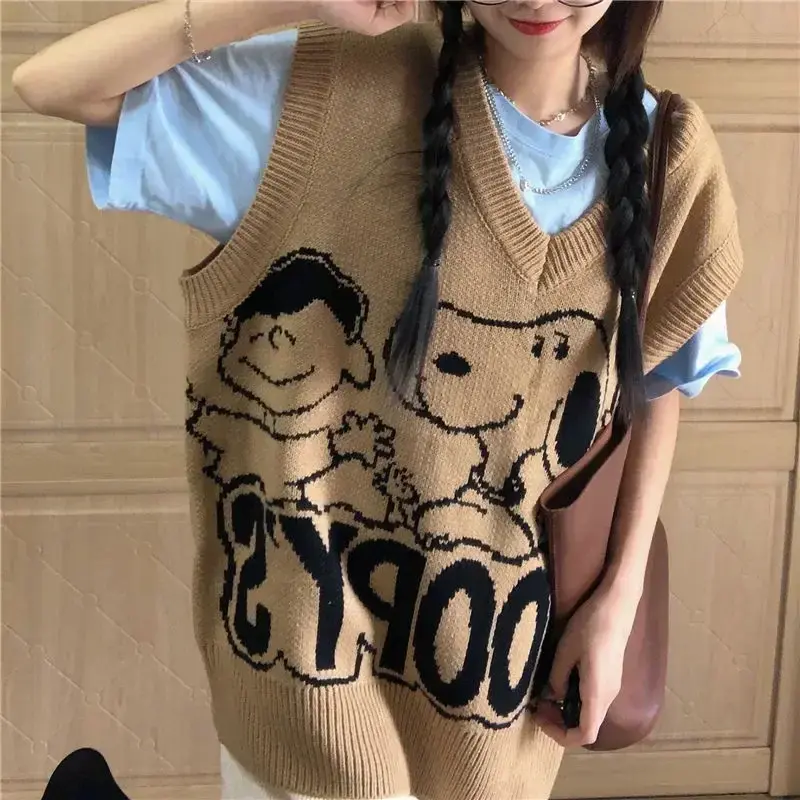 Snoopy Girls Spring and Autumn Jacket Vest Knitted Sweater Cartoon vest vest fashion Knitted waistcoat