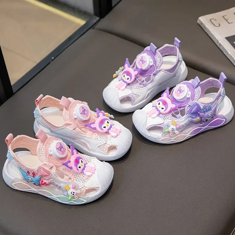 Sanrio girls mesh breathable princess beach shoes sneakers Casual shoes hello kitty summer new childrens swivel button sandals