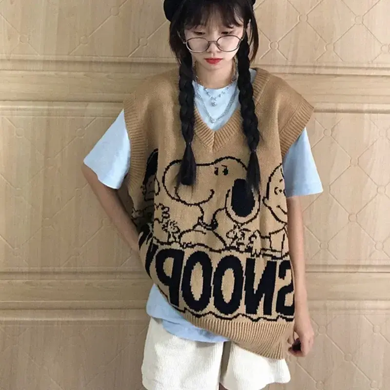 Snoopy Girls Spring and Autumn Jacket Vest Knitted Sweater Cartoon vest vest fashion Knitted waistcoat