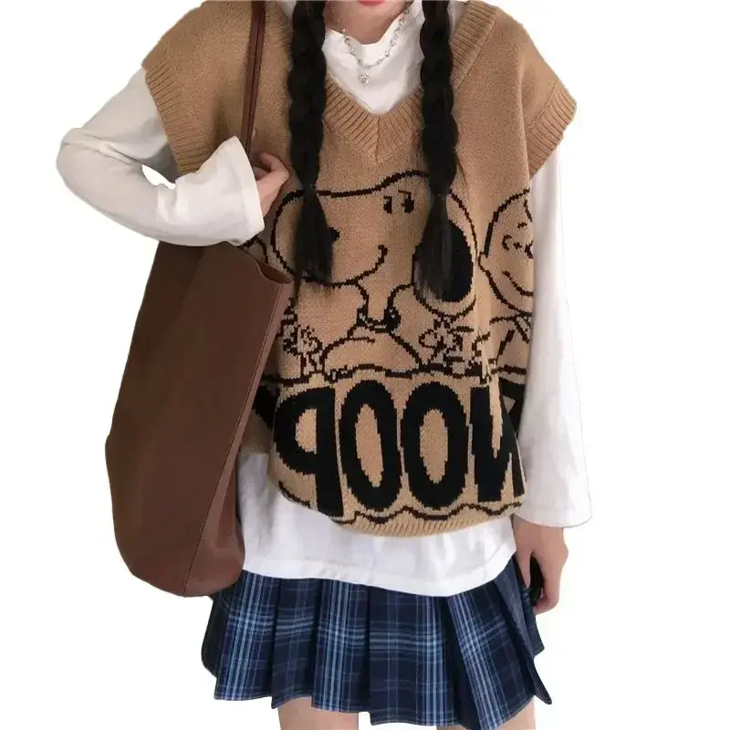 Snoopy Girls Spring and Autumn Jacket Vest Knitted Sweater Cartoon vest vest fashion Knitted waistcoat