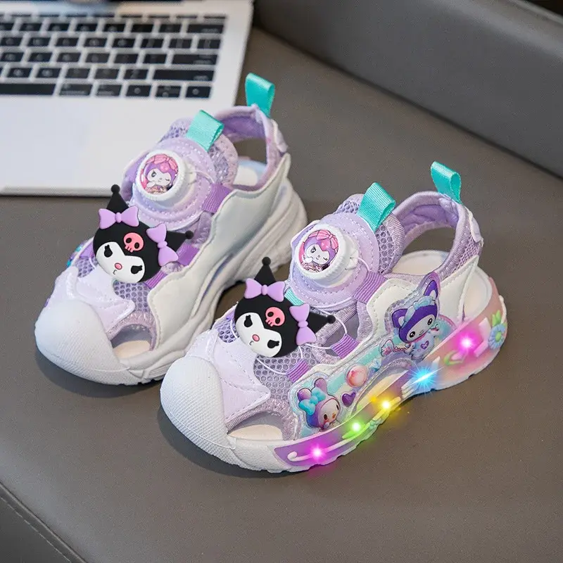 hello kitty cartoon luminous Baotou casual shoes Sanrio girls summer new LED sandals girls kids mesh rotating button beach shoes