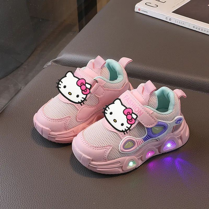 Sanrio children's cartoon hello kitty boys girls non-slip soft Light up casual shoes sports shoes student running shoes LED