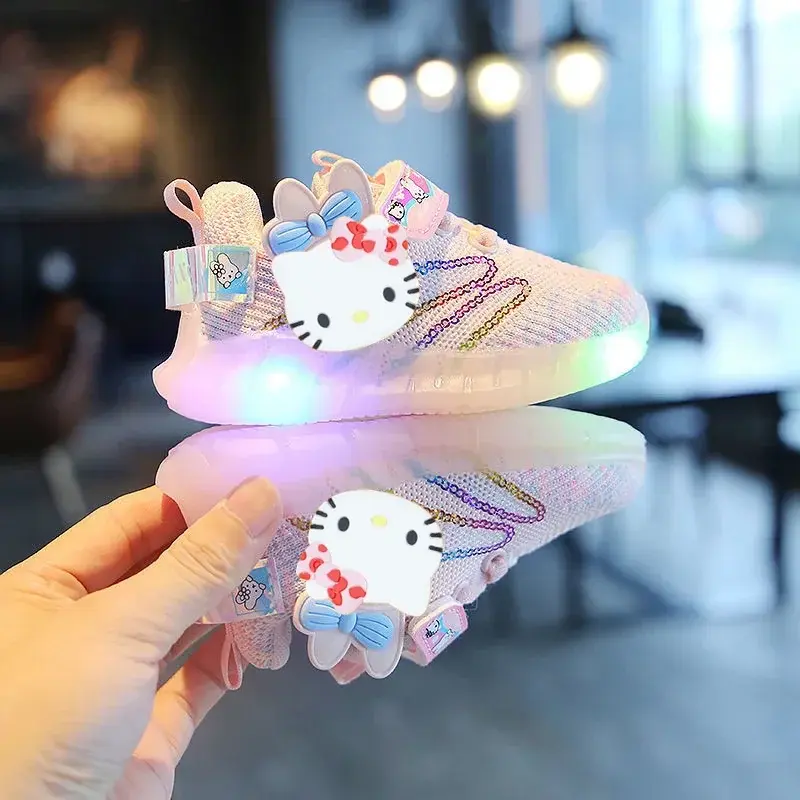 Sanrio children's cartoon hello kitty boys girls non-slip soft Light up casual shoes sports shoes student running shoes LED