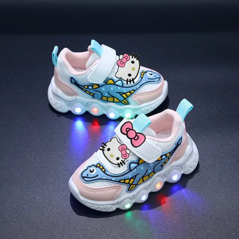 Sanrio hello kitty spring new boys and girls LED light sneakers autumn new mesh children's breathable casual shoes