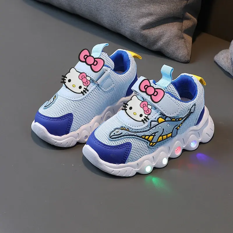 Sanrio hello kitty spring new boys and girls LED light sneakers autumn new mesh children's breathable casual shoes