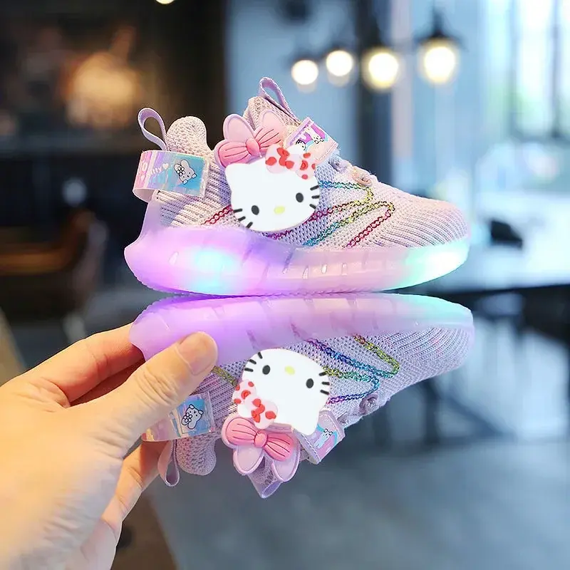 Sanrio children's cartoon hello kitty boys girls non-slip soft Light up casual shoes sports shoes student running shoes LED
