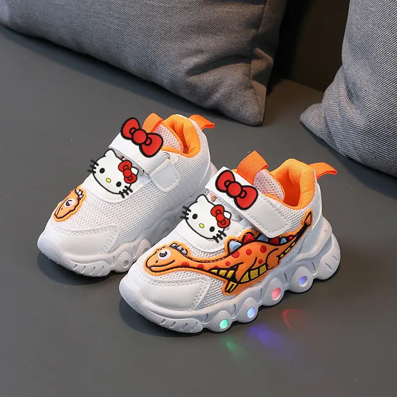 Sanrio hello kitty spring new boys and girls LED light sneakers autumn new mesh children's breathable casual shoes