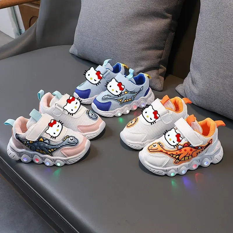 Sanrio hello kitty spring new boys and girls LED light sneakers autumn new mesh children's breathable casual shoes