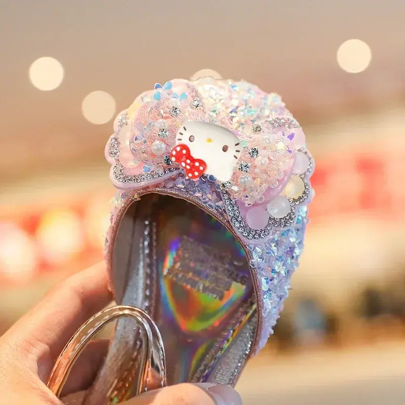 Sanrio hello kitty children crystal princess shoes spring and summer girls sandals leather shoes Baotou Dance Performance shoes