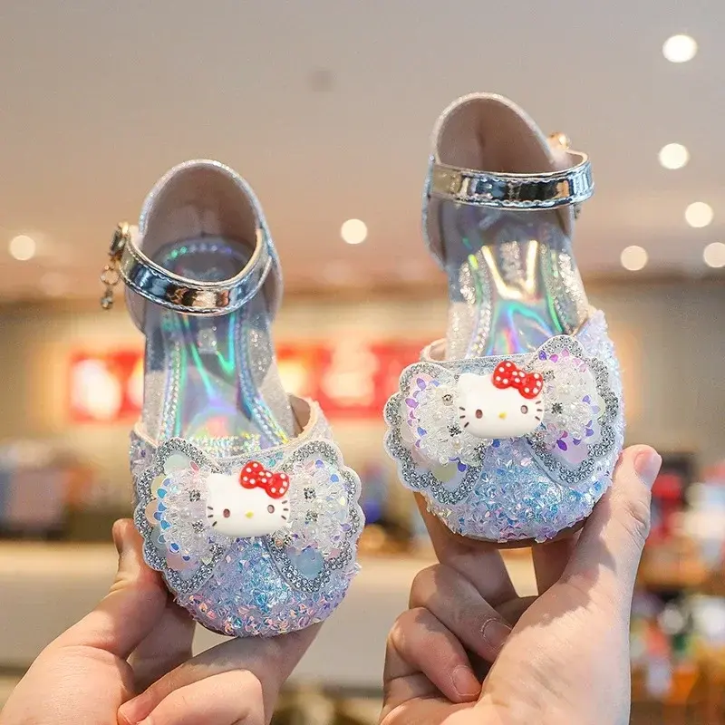 Sanrio hello kitty children crystal princess shoes spring and summer girls sandals leather shoes Baotou Dance Performance shoes