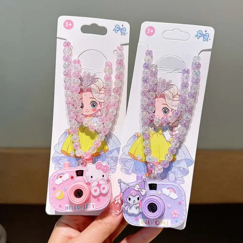 Sanrio hello kitty girl camera necklace children student beaded necklace bracelet baby projection toy cute gift hair clip
