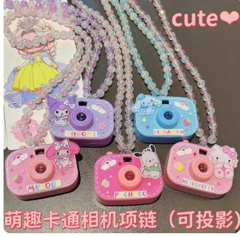 Sanrio hello kitty girl camera necklace children student beaded necklace bracelet baby projection toy cute gift hair clip