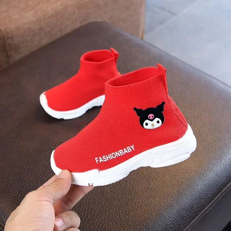 Sanrio boys and girls flying woven mesh sneakers Hello Kitty casual shoes autumn children's socks shoes high-top elastic
