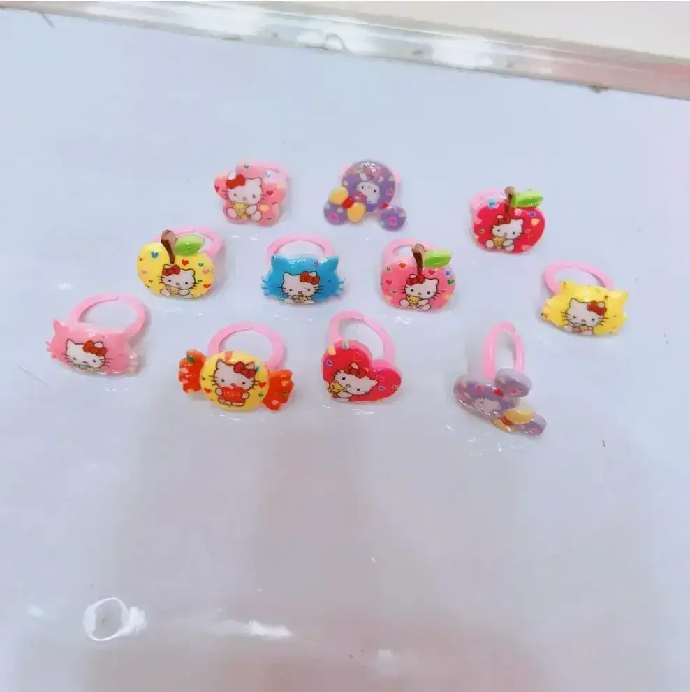 36pcs Sanrio hello kitty Children's Acrylic Animal Ring Children's Ring Bracelet Birthday Gift Jewelry