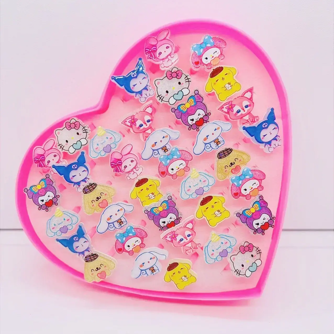 36pcs Sanrio hello kitty Children's Acrylic Animal Ring Children's Ring Bracelet Birthday Gift Jewelry