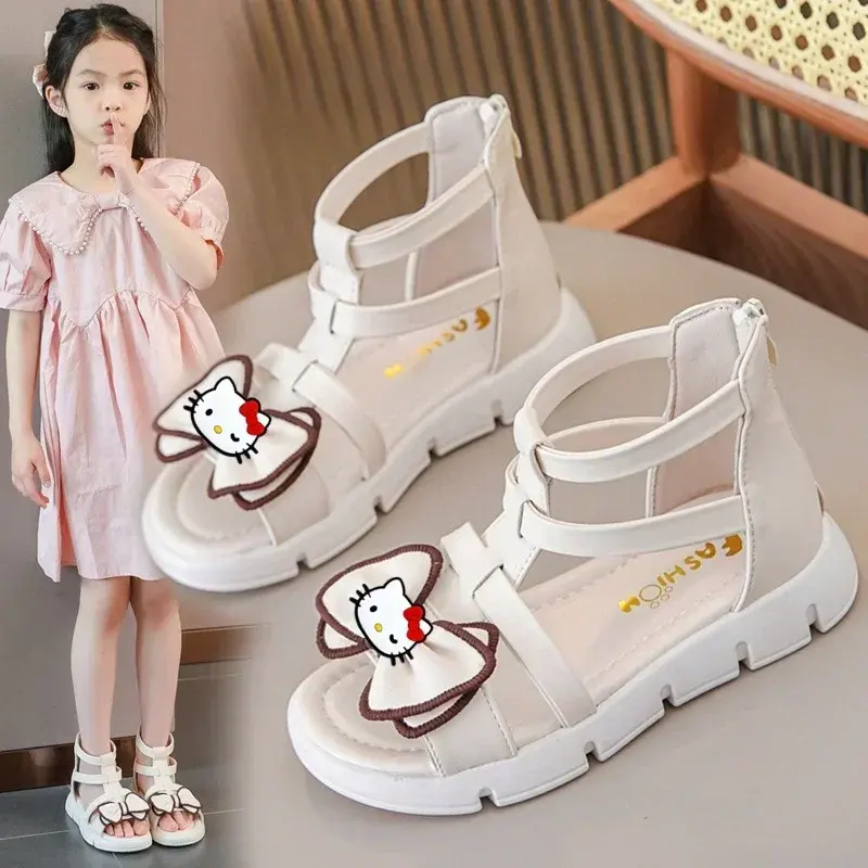 Sanrio hello kitty childrens girls sandals summer 2024 new fashion soft soled peep toe princess shoes girls student slipper sh