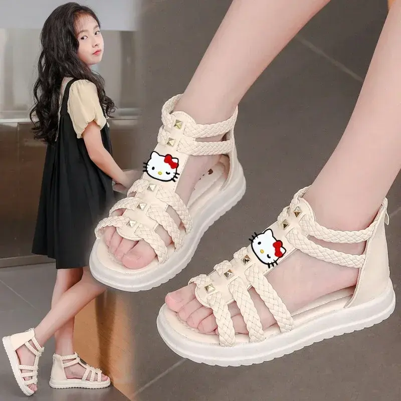 Sanrio hello kitty girls sandals summer new fashion peep toe princess shoes kids soft sole girls baby beach shoes