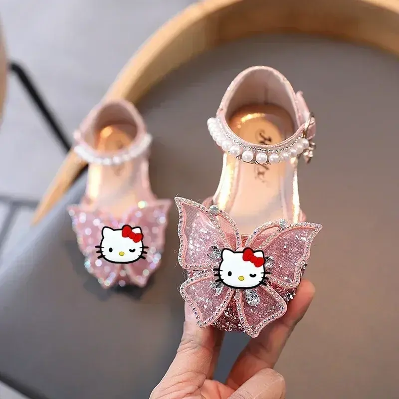 Sanrio hello kitty children's rhinestone bow sandals performance shoes girls summer new soft soles girls princess shoes students