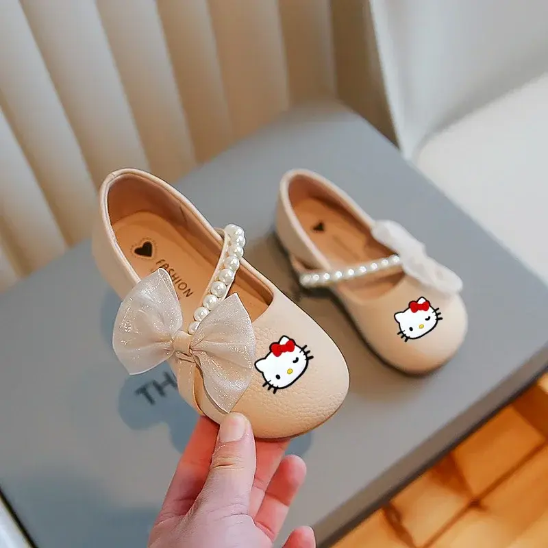 Sanrio hello kitty girls Leather shoes spring and autumn new white pearl girls baby sandals children show princess shoes