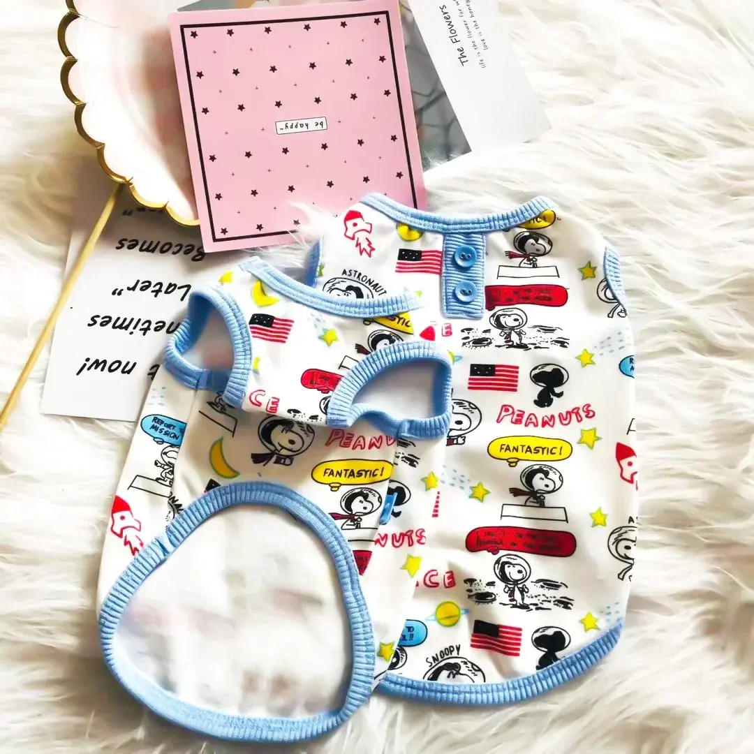 Snoopy Pet Clothes Cute Cartoon Sleeveless T-Shirt Vest Short Sleeve Pet Clothes Dog Clothes Button Print Cartoon Pet Vest