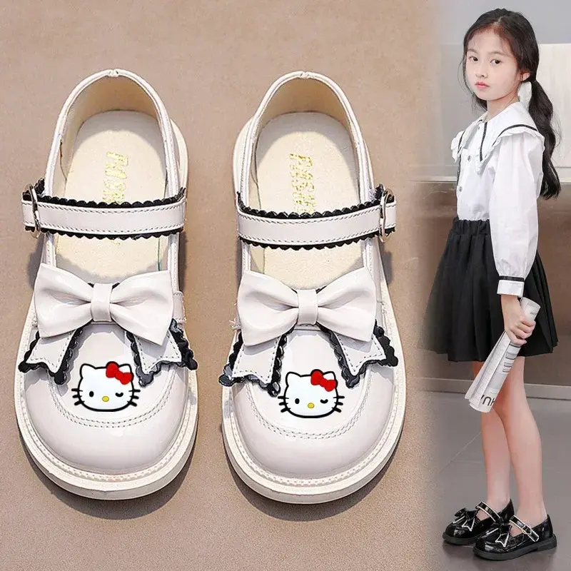 Sanrio hello kitty girl leather shoes fashion British soft bottom princess shoes children performance casual shoes Sandals