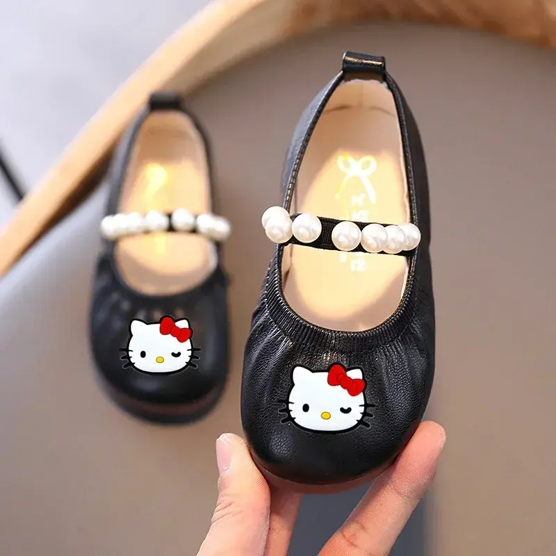 Sanrio hello kitty Girls Leather Shoes New Princess Shoes Spring  Autumn Sandals Children Soft Bottom Baby Bean Casual Shoes