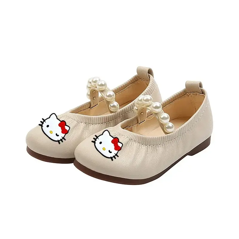 Sanrio hello kitty Girls Leather Shoes New Princess Shoes Spring  Autumn Sandals Children Soft Bottom Baby Bean Casual Shoes