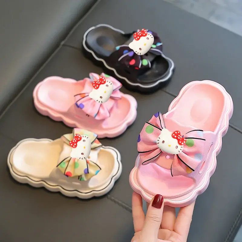 Sanrio Home Slippers hello kitty women Wear Platform Beach Shoes Summer New Girls Fashion Bow Non-slip Sandals
