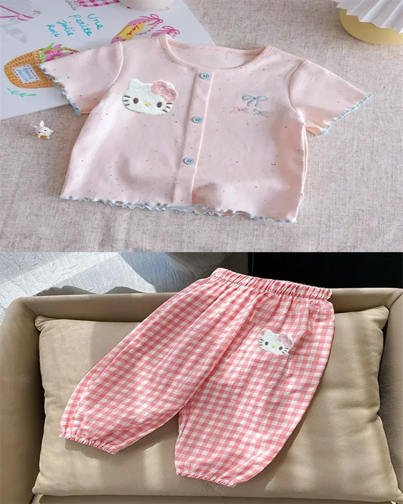 Sanrio new girls baby top Bubble shorts suit hello kitty girls short sleeve T-shirt summer dress children thin casual pants