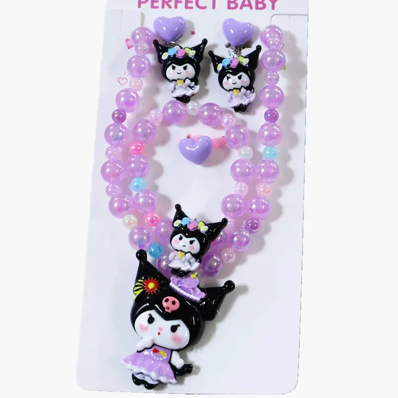 Sanrio kuromi beaded necklace pendant choker baby jewelry ear clip ring gift birthday hello kitty new kids accessories bracelet