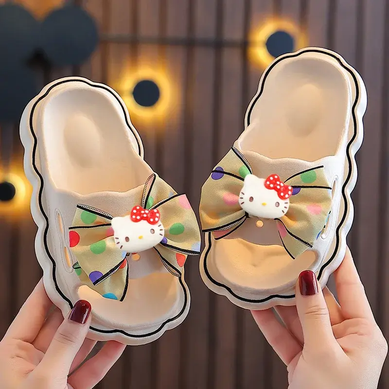Sanrio Home Slippers hello kitty women Wear Platform Beach Shoes Summer New Girls Fashion Bow Non-slip Sandals