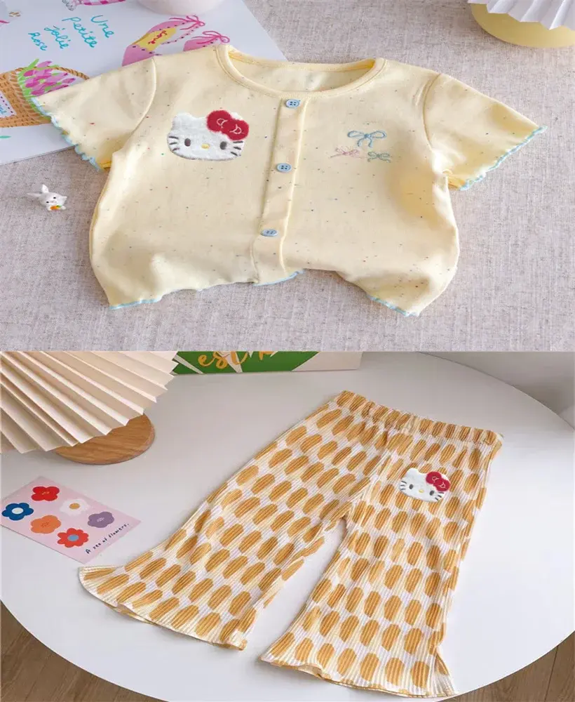 Sanrio new girls baby top Bubble shorts suit hello kitty girls short sleeve T-shirt summer dress children thin casual pants