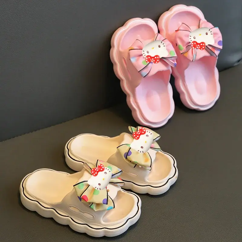 Sanrio Home Slippers hello kitty women Wear Platform Beach Shoes Summer New Girls Fashion Bow Non-slip Sandals
