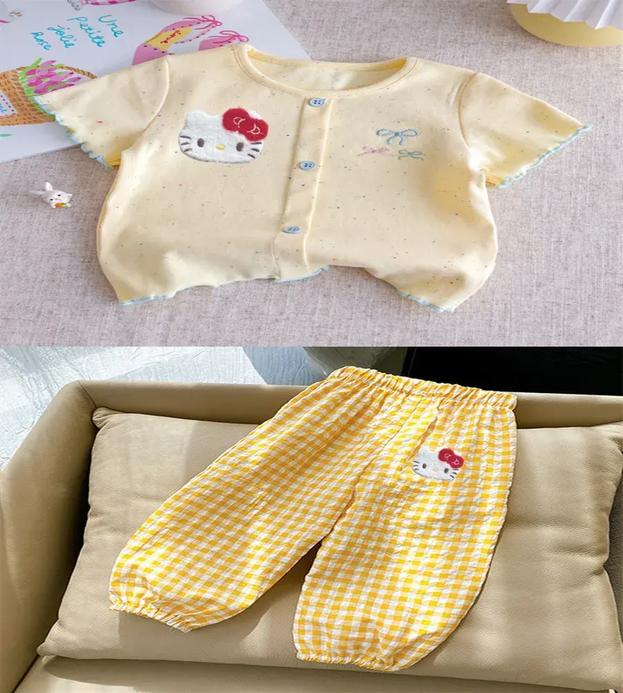 Sanrio new girls baby top Bubble shorts suit hello kitty girls short sleeve T-shirt summer dress children thin casual pants